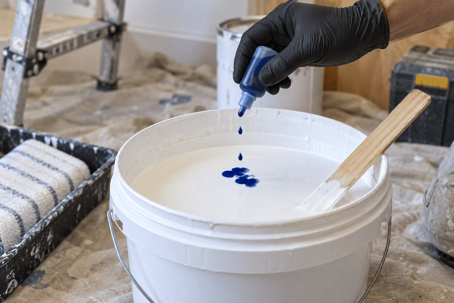 Liquid colorant being added to water-based wall paint