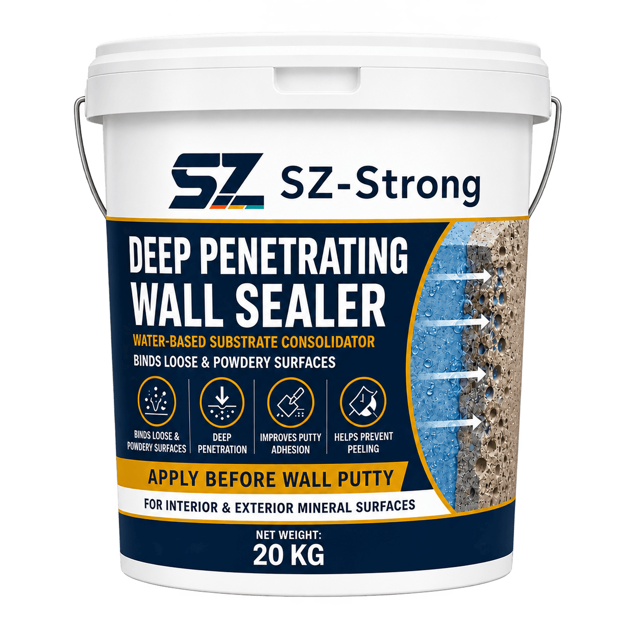 SZ-Strong Deep Penetrating Wall Sealer pail labelled 20 kg