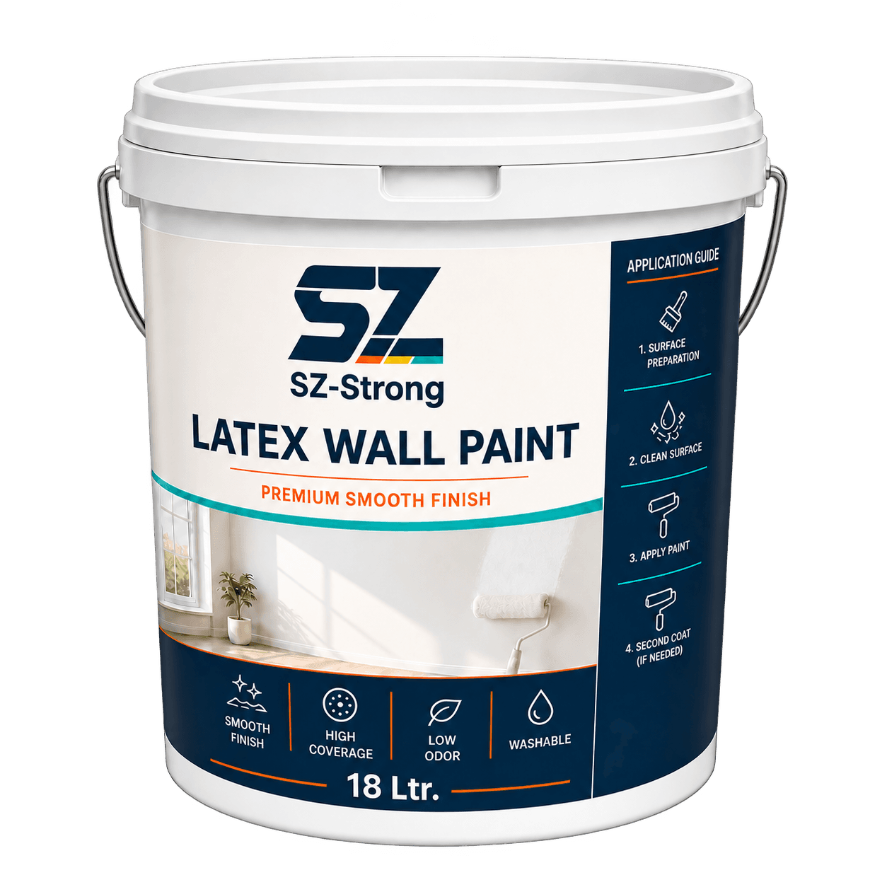 SZ-Strong Latex Wall Paint pail labelled 18 Ltr.