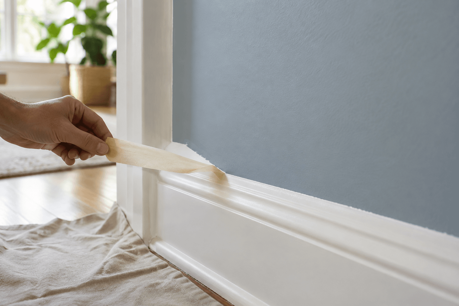 Clean painted edge as masking tape is removed from trim