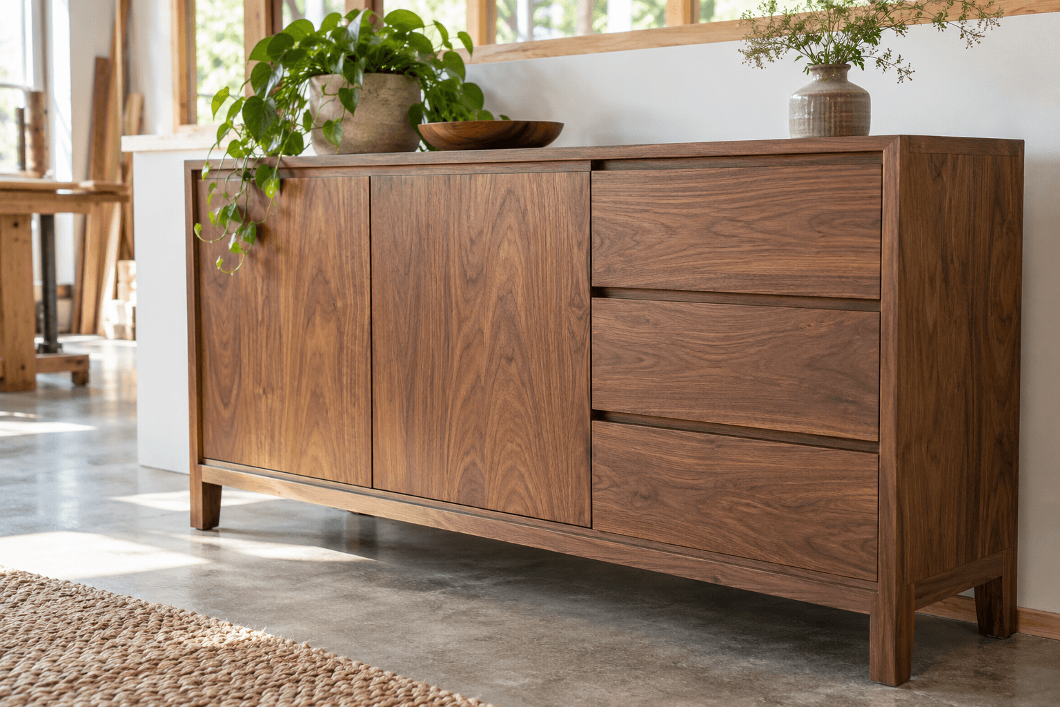 Completed hardwood cabinet with aligned bonded joints