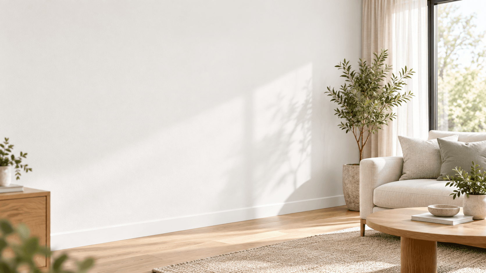 Premium interior paint shown in a bright finished living space