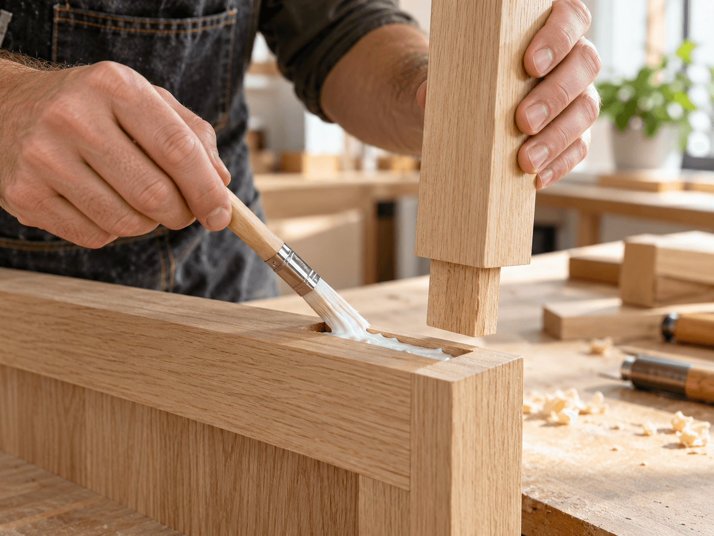 PVA white glue applied to a precision timber joint